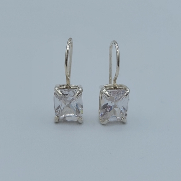 Silver 925 Earrings Rectangular Crystal Leverback Earrings #1208 - Picture 13 of 14